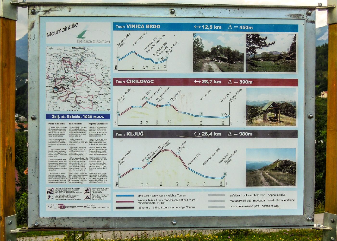 Mapa szlaków rowerowych w okolicach Kolasinu